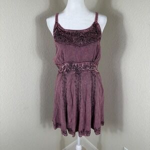 Wevez Babydoll Mini Dress Womens Medium Plum Y2K Boho Fairycore Whimsical